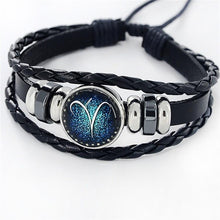 Load image into Gallery viewer, Fashion Zodiac Leather Bracelet With Charm Stone