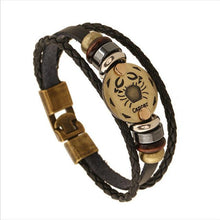 Load image into Gallery viewer, Zodiac Signs Black Gallstone Charm Leather Bracelet