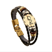 Load image into Gallery viewer, Zodiac Signs Black Gallstone Charm Leather Bracelet