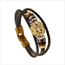 Load image into Gallery viewer, Zodiac Signs Black Gallstone Charm Leather Bracelet