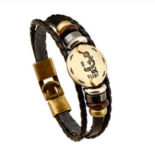 Load image into Gallery viewer, Zodiac Signs Black Gallstone Charm Leather Bracelet