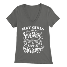 Load image into Gallery viewer, May Girls Are Sunshine Mixed With A Little Hurricane V-Neck T-Shirt