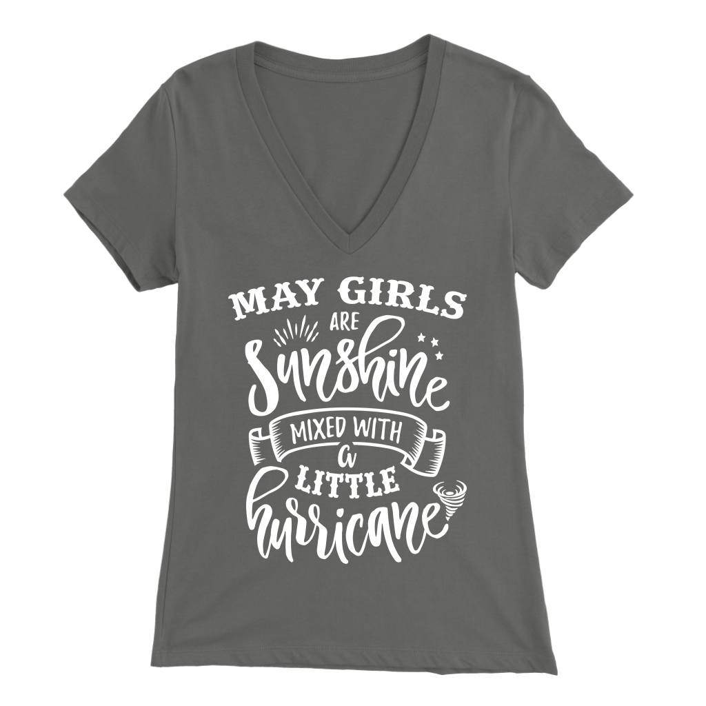 May Girls Are Sunshine Mixed With A Little Hurricane V-Neck T-Shirt