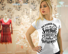 Load image into Gallery viewer, October Girls Shirt, Autumn Shirts Women, Birthday T Shirts, AutumnTops, Beach T Shirts, Sunshine Mixed with a Little Hurricane