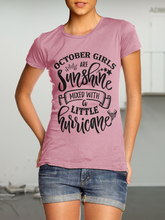 Load image into Gallery viewer, October Girls Shirt, Autumn Shirts Women, Birthday T Shirts, AutumnTops, Beach T Shirts, Sunshine Mixed with a Little Hurricane