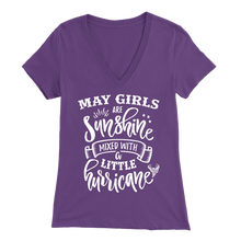 Load image into Gallery viewer, May Girls Are Sunshine Mixed With A Little Hurricane V-Neck T-Shirt