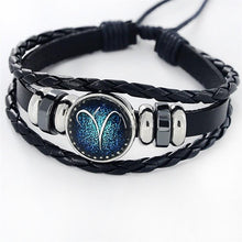 Load image into Gallery viewer, Fashion Zodiac Leather Bracelet With Charm Stone