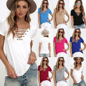 Summer Fashion Short Sleeve Sexy Deep V Neck  T-shirt For  Women