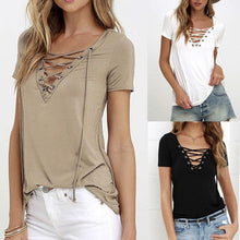 Load image into Gallery viewer, Summer Fashion Short Sleeve Sexy Deep V Neck  T-shirt For  Women