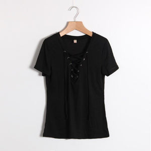 Summer Fashion Short Sleeve Sexy Deep V Neck  T-shirt For  Women