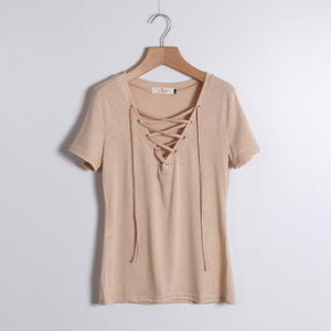 Summer Fashion Short Sleeve Sexy Deep V Neck  T-shirt For  Women