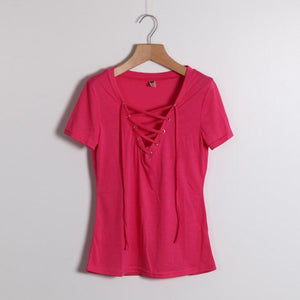 Summer Fashion Short Sleeve Sexy Deep V Neck  T-shirt For  Women