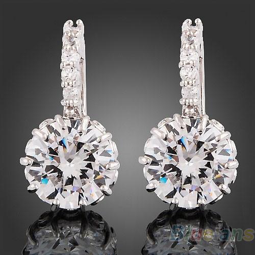 New Women's  White Gold Gp Clear Crystal Zircon Cz Earrings