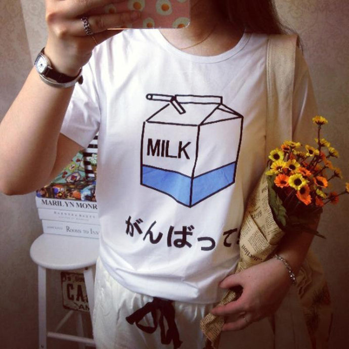 T-Shirt Women Summer Fashion Japanese Cute Soft Milk Box