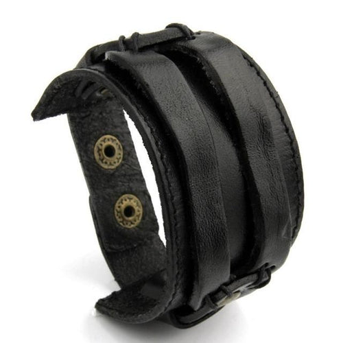 Lovely Leather Cuff Double Wide Bracelet