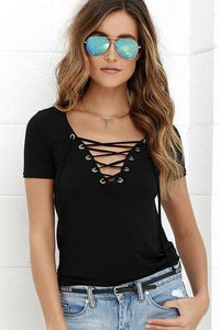 Summer Fashion Short Sleeve Sexy Deep V Neck  T-shirt For  Women