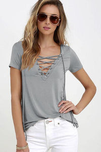 Summer Fashion Short Sleeve Sexy Deep V Neck  T-shirt For  Women