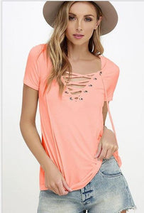 Summer Fashion Short Sleeve Sexy Deep V Neck  T-shirt For  Women