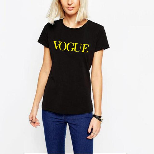 New Women T-Shirt Vogue Black Color Print