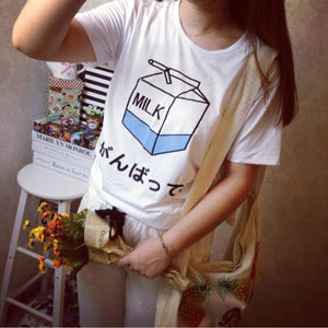 T-Shirt Women Summer Fashion Japanese Cute Soft Milk Box