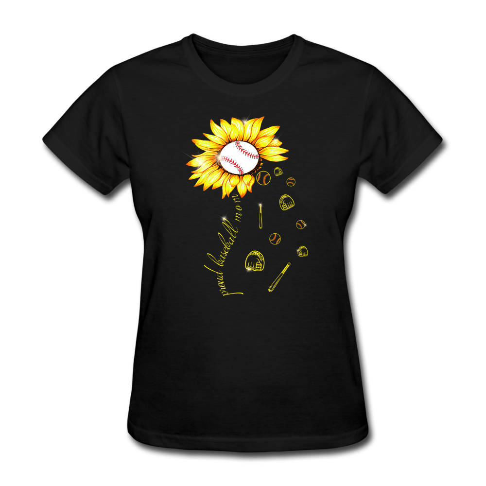 Baseball Proud Sunflower - Mother's Day Gift, Family Shirts Women, Woman Birthday T Shirts, Summer Tops, Beach T Shirts - black
