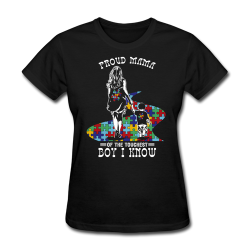 Proud Mama Of The Toughest Boy I Know - Autism Awereness T-Shirts Men, Woman, Kids Birthday T Shirts, Summer Tops, Beach T Shirts - black