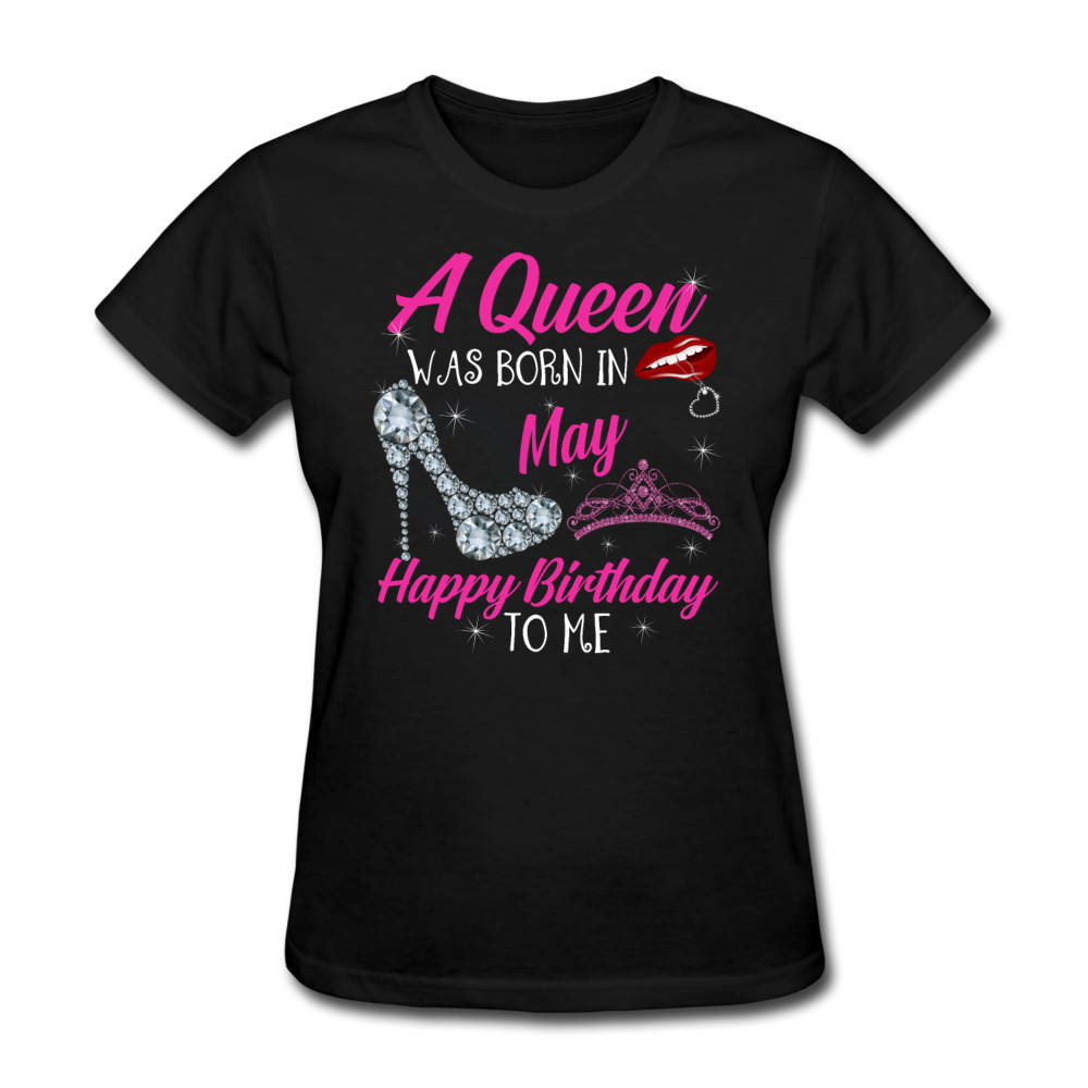 A Queen Was Born In May Shirts Women, Birthday T Shirts, Summer Tops, Beach T Shirts - black