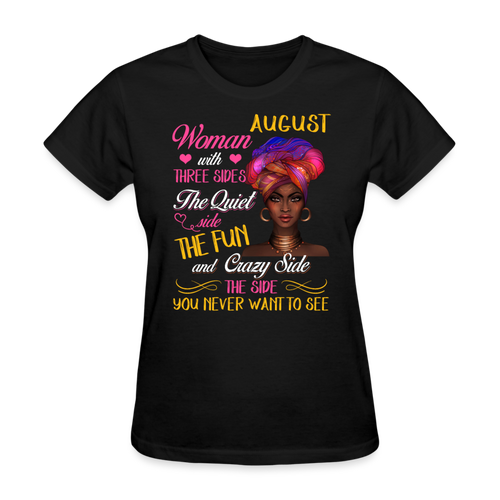 August Woman With Three Sides Shirts Women, Birthday T Shirts, Summer Tops, Beach T Shirts - black