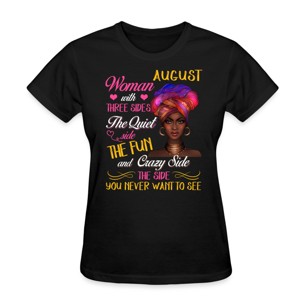 August Woman With Three Sides Shirts Women, Birthday T Shirts, Summer Tops, Beach T Shirts - black