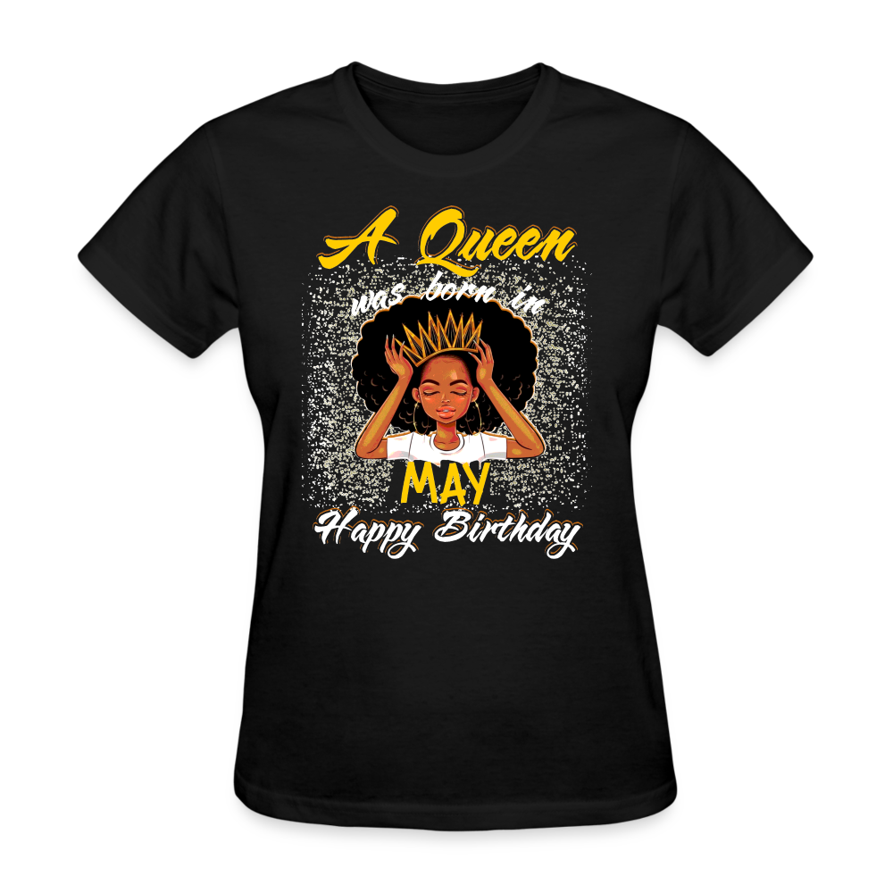 A Queen Was Born In May Shirts Women, Birthday T Shirts, Summer Tops, Beach T Shirts - black