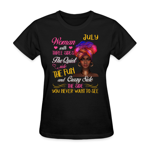 July Woman With Three Sides Shirts Women, Birthday T Shirts, Summer Tops, Beach T Shirts - black