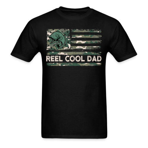 Reel Cool Dad Camouflage American Fishing Flag - Father's Day Shirts Men, Birthday T Shirts, Summer Tops, Beach T Shirts - black