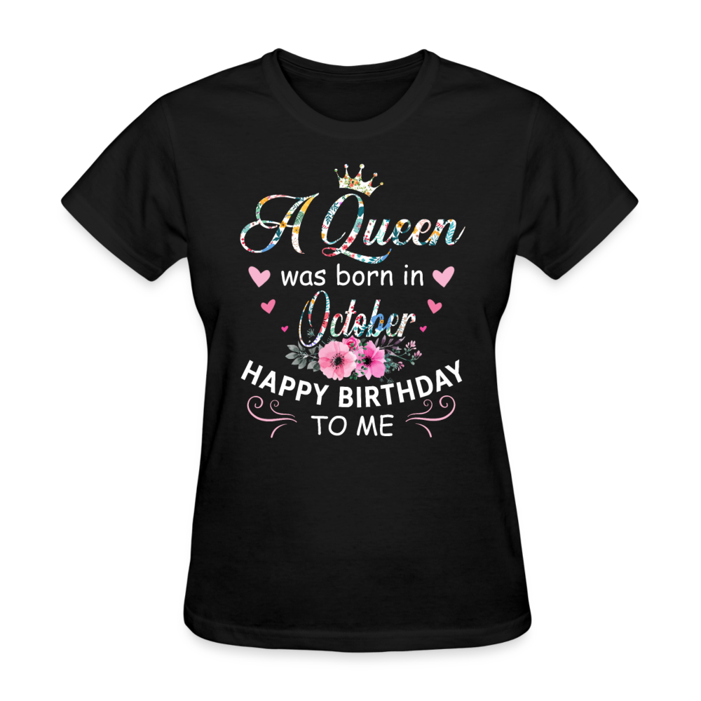 A Queen Was Born In October Shirts Women, Birthday T Shirts, Summer Tops, Beach T Shirts - black