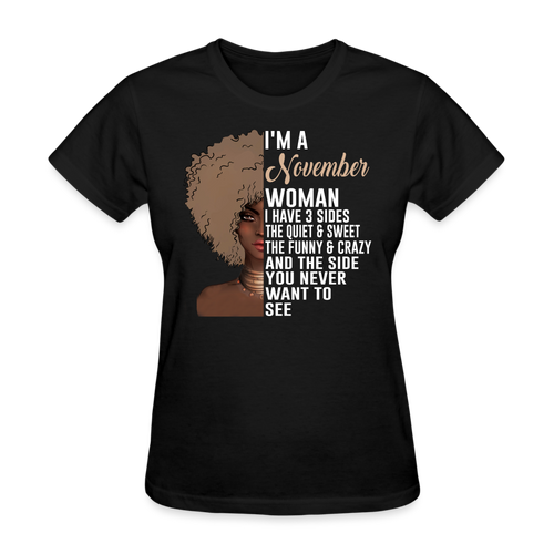 Birthday November Woman With Three Sides Shirts Women, Birthday T Shirts, Summer Tops, Beach T Shirts - black