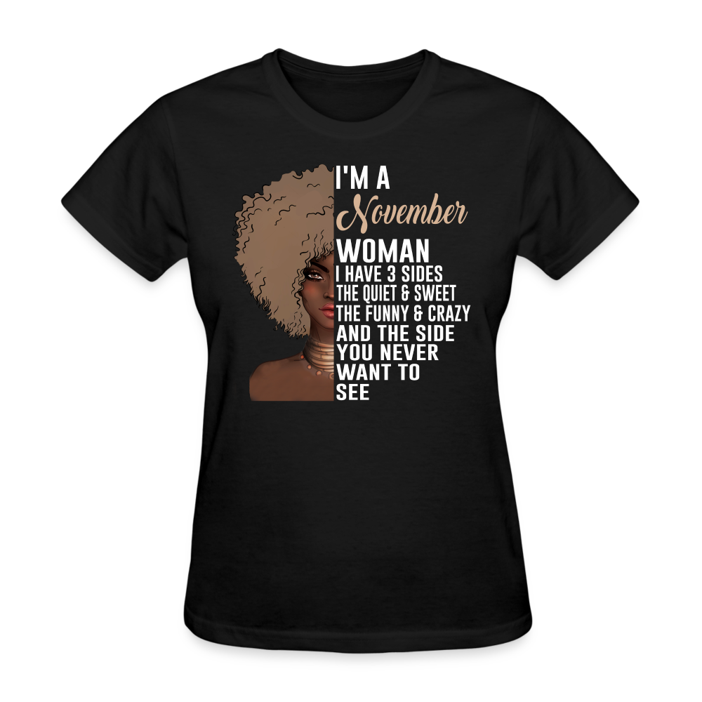 Birthday November Woman With Three Sides Shirts Women, Birthday T Shirts, Summer Tops, Beach T Shirts - black