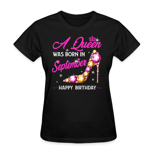 A Queen Was Born In September Shirts Women, Birthday T Shirts, Summer Tops, Beach T Shirts - black
