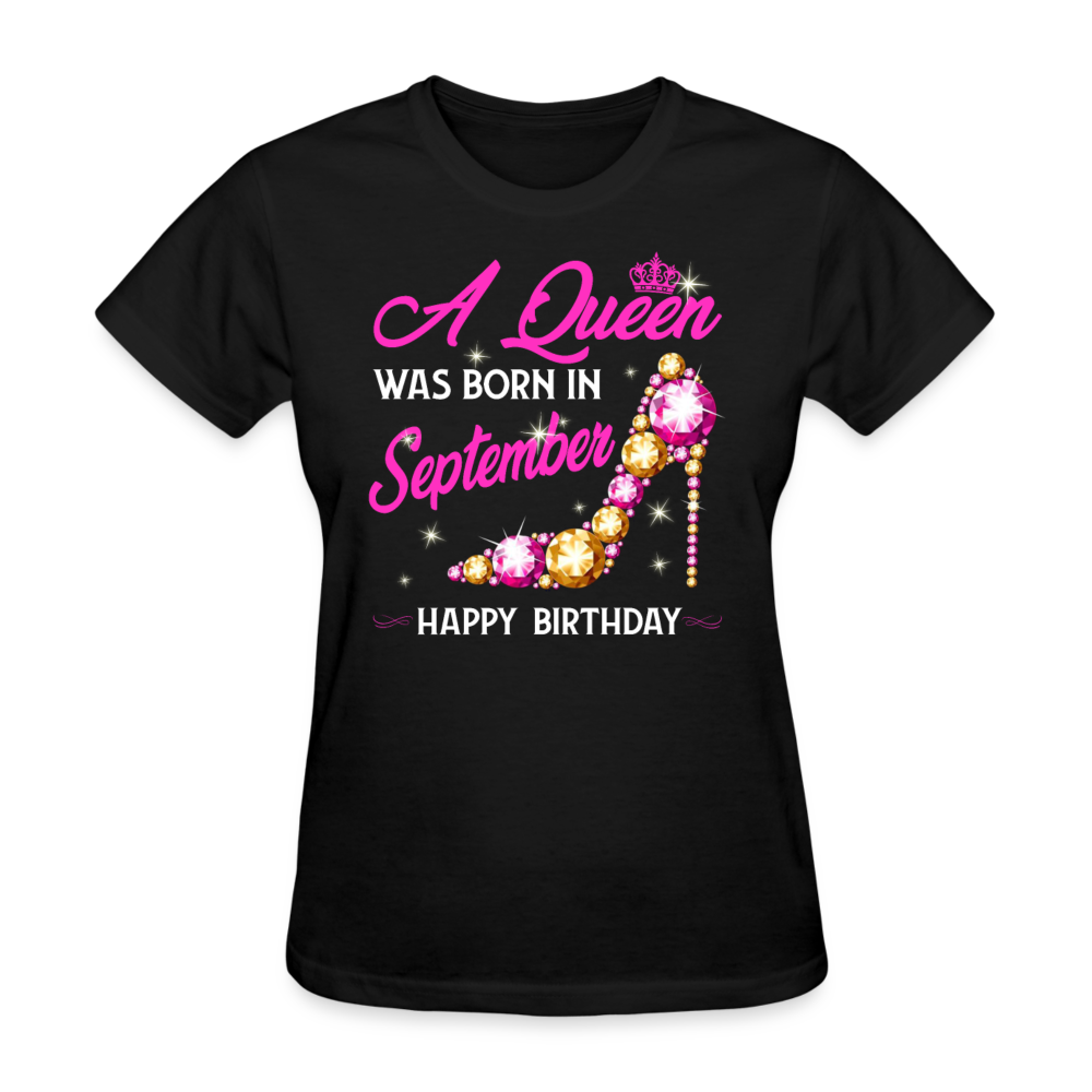 A Queen Was Born In September Shirts Women, Birthday T Shirts, Summer Tops, Beach T Shirts - black