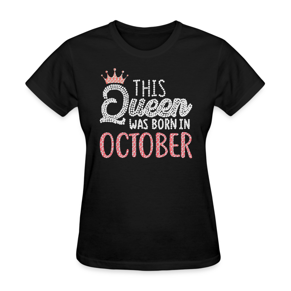 This Queen Was Born In October Shirts Women, Birthday T Shirts, Summer Tops, Beach T Shirts - black