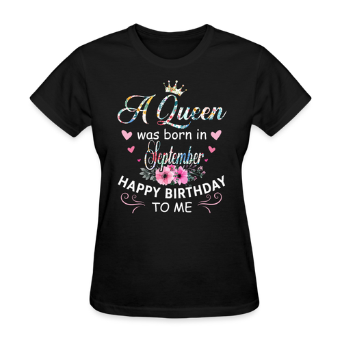 A Queen Was Born In September Shirts Women, Birthday T Shirts, Summer Tops, Beach T Shirts - black