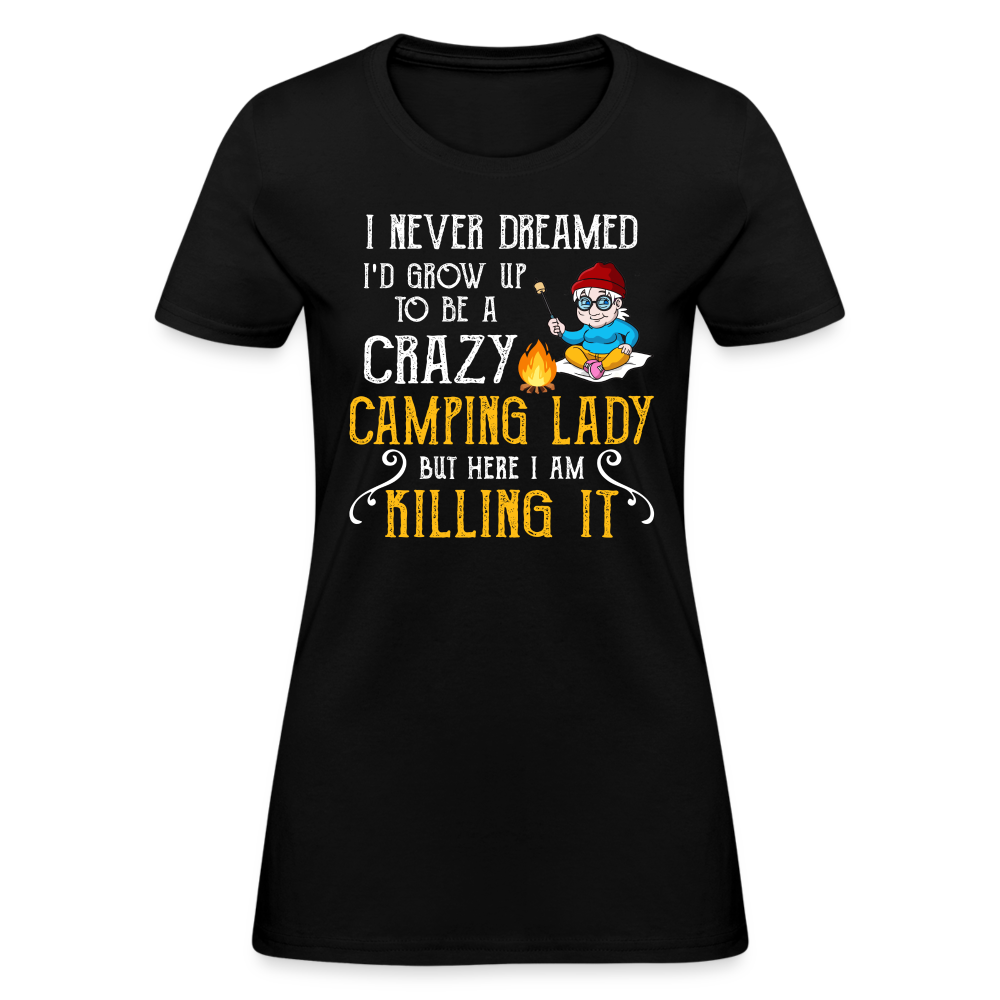 Crazy Camping Lady - Camping Shirts Men, Woman Birthday T Shirts, Summer Tops, Beach T Shirts - black