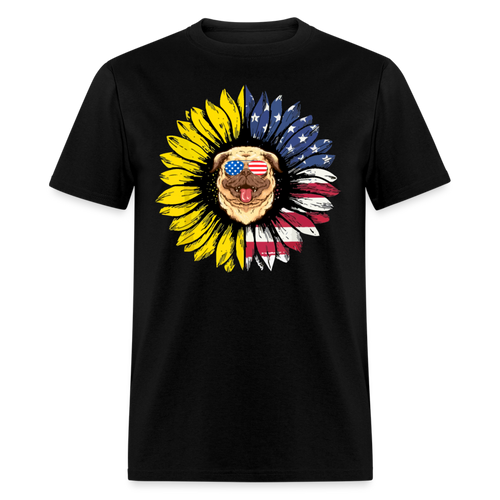 Cute Sunflower American Pug - 4th of July Shirts Men, Women, Birthday T Shirts, Summer Tops, Beach T Shirts - black