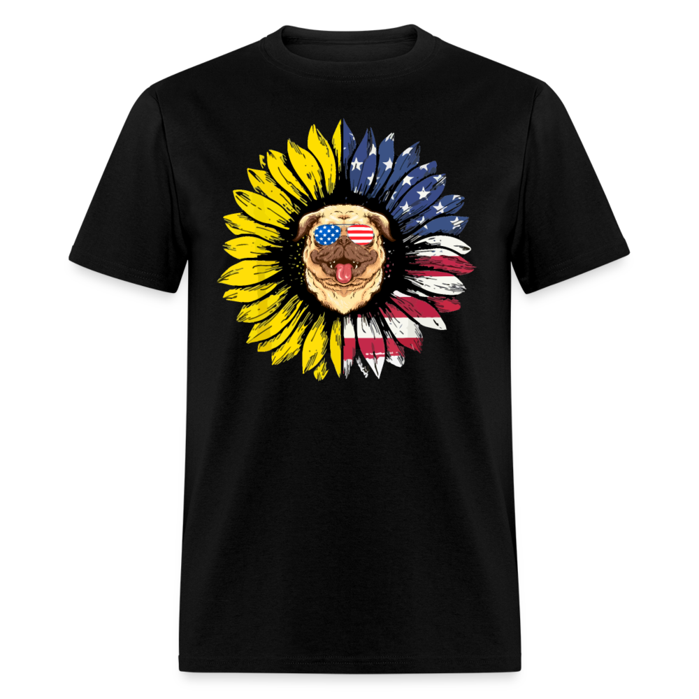 Cute Sunflower American Pug - 4th of July Shirts Men, Women, Birthday T Shirts, Summer Tops, Beach T Shirts - black