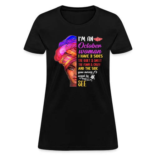 I Am An October Woman Shirts Women, Birthday T Shirts, Summer Tops, Beach T Shirts - black