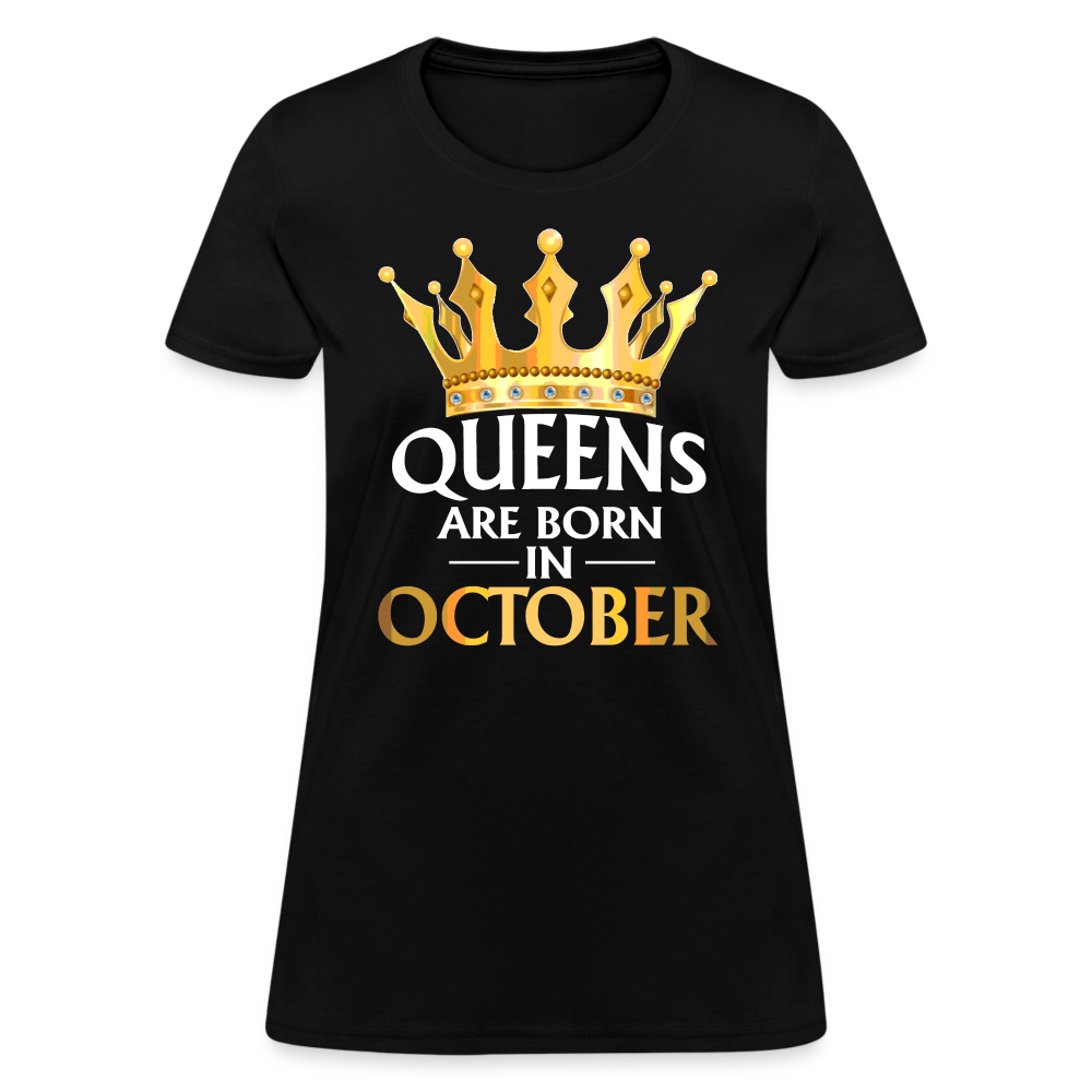 Queens Are Born In October Shirts Women, Birthday T Shirts, Summer Tops, Beach T Shirts - black