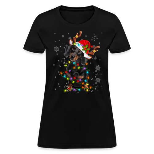 Cute Daschund With Christmas Lights T-Shirt - Family Shirts Men, Woman Christmas T Shirts - black