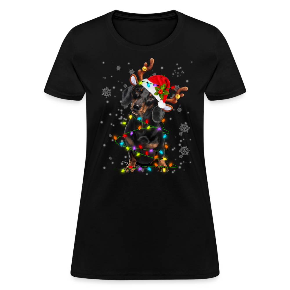 Cute Daschund With Christmas Lights T-Shirt - Family Shirts Men, Woman Christmas T Shirts - black