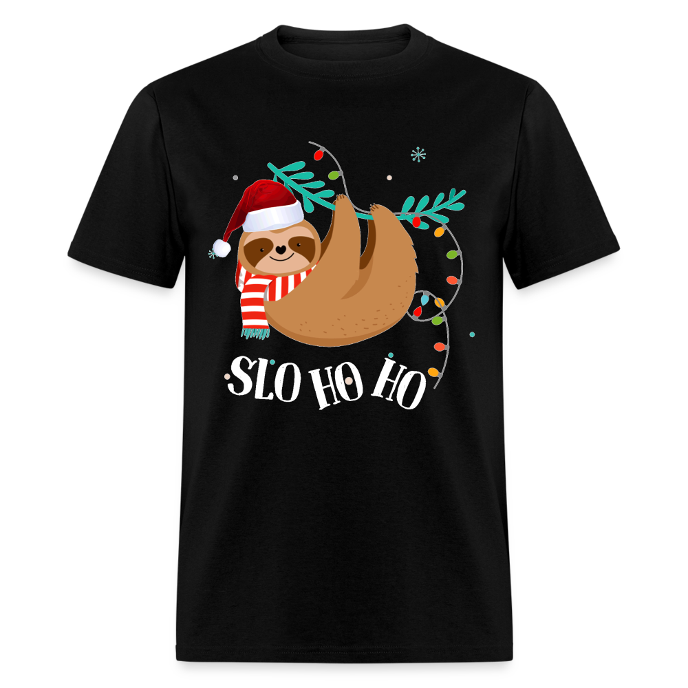 Cute And Funny Sloth Slo Ho Ho Christmas T-Shirt - Family Shirts Men, Woman Christmas T Shirts - black