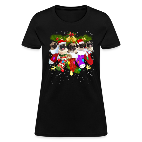Pug Hanging Socks T-Shirt - Family Shirts Men, Woman Christmas T Shirts - black