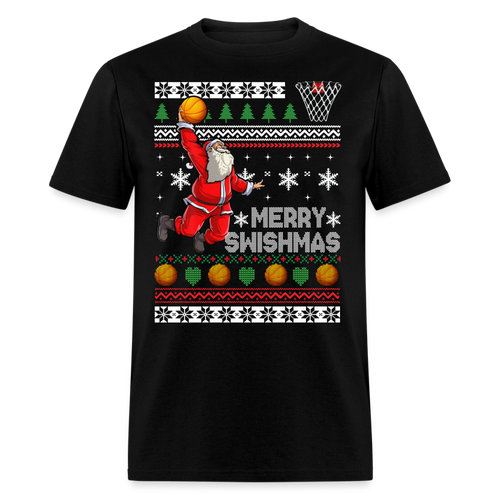Christmas - Santa Playing Basketball - Family Shirts Men, Woman Christmas T Shirts - black
