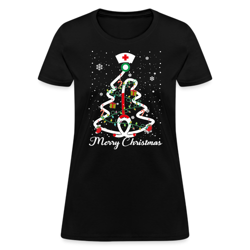 Female Nurse Christmas Tree T-Shirt - Family Shirts Men, Woman Christmas T Shirts - black